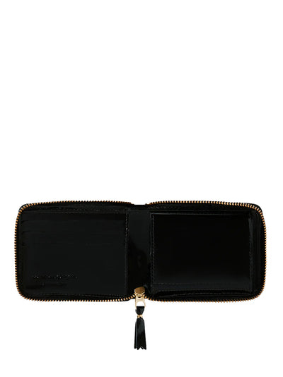 Reversed Hem Full Zip Around Wallet Black