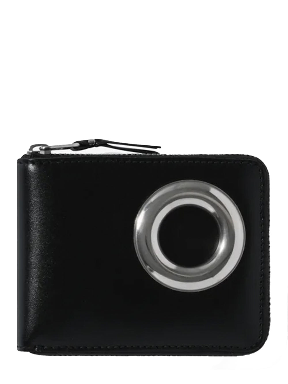 Silver Eyelet Full Zip Around Wallet Black