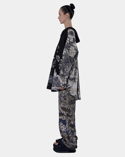 Mix Cotton Eyelet And Cotton Print Low Back Collar Navy-bronze