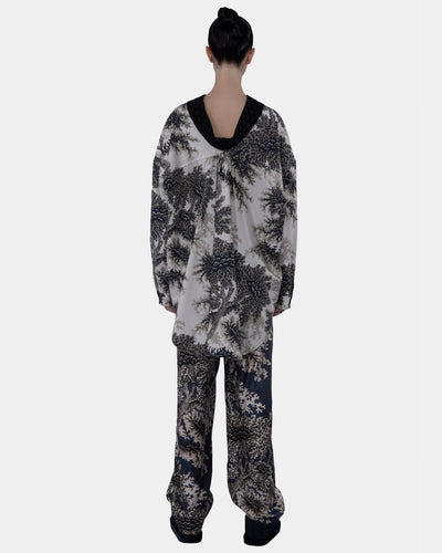 Mix Cotton Eyelet And Cotton Print Low Back Collar Navy-bronze