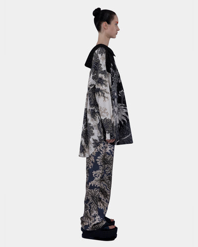 Mix Cotton Eyelet And Cotton Print Low Back Collar Navy-bronze