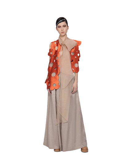 Clover Embroidered Vest Coral