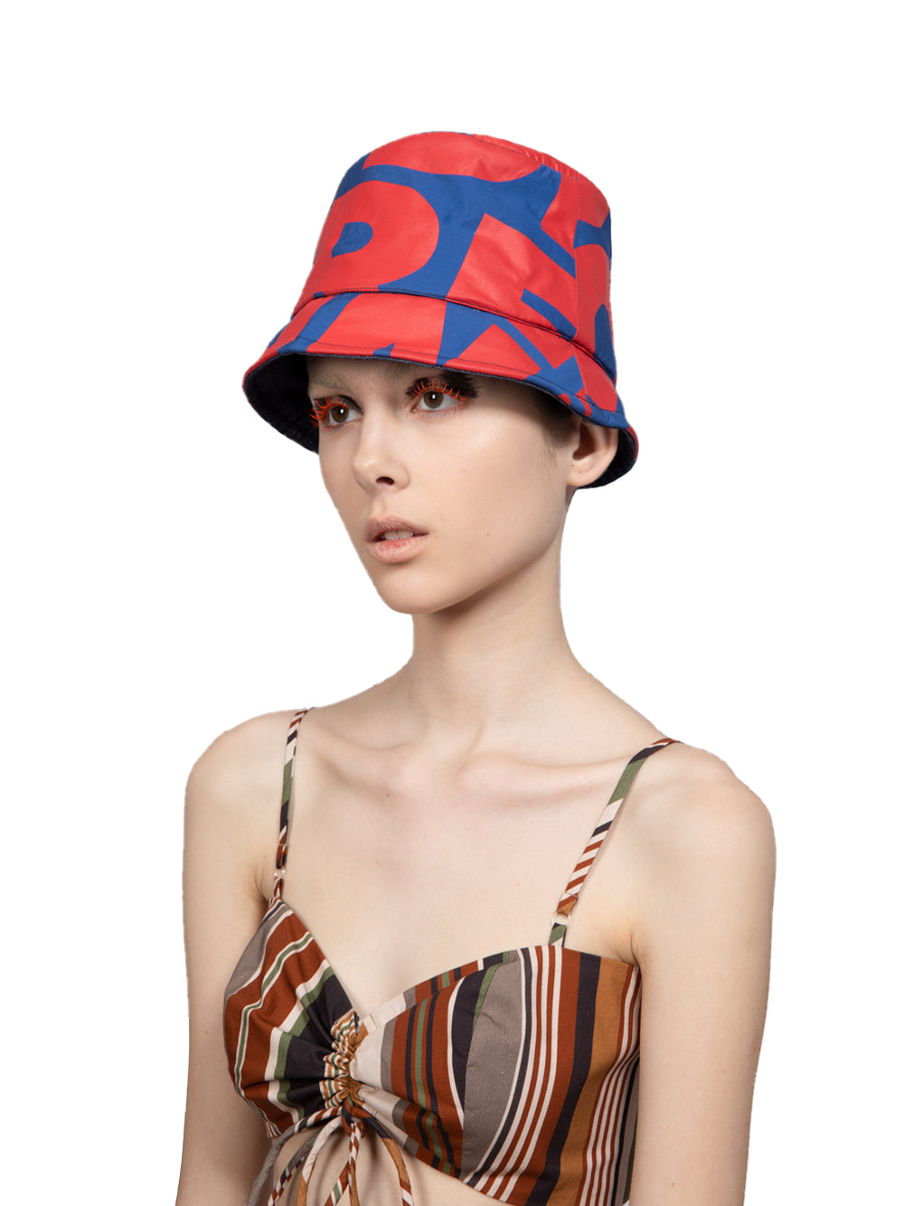 Reversible Printed Parachute And Denim Bucket Hat Blue-red-indigo
