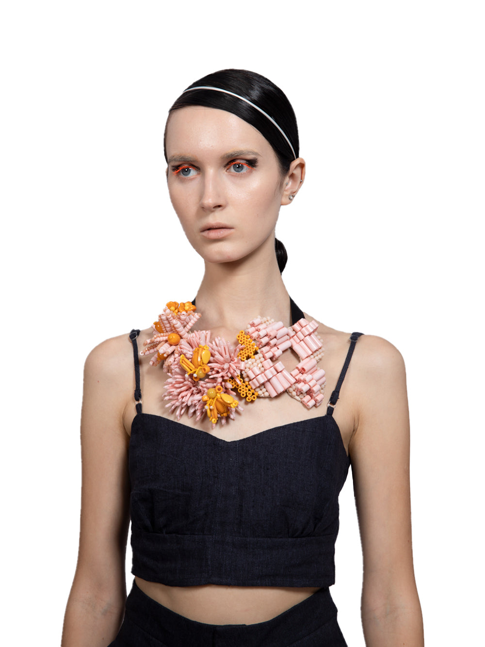 Embellished Beaded Spikes Floral Baby Pink-yellow