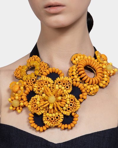 Beaded Flower Necklace Yellow