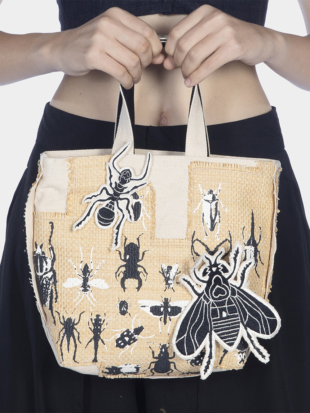 Small Cotton Canvas Printed Tote Bag Ecru