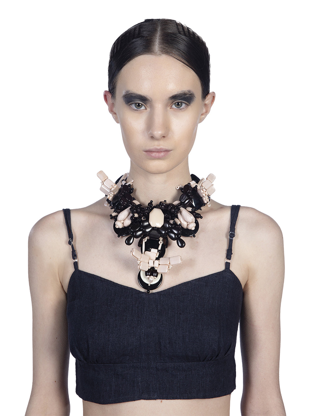 Embellished Necklace Black-ecru