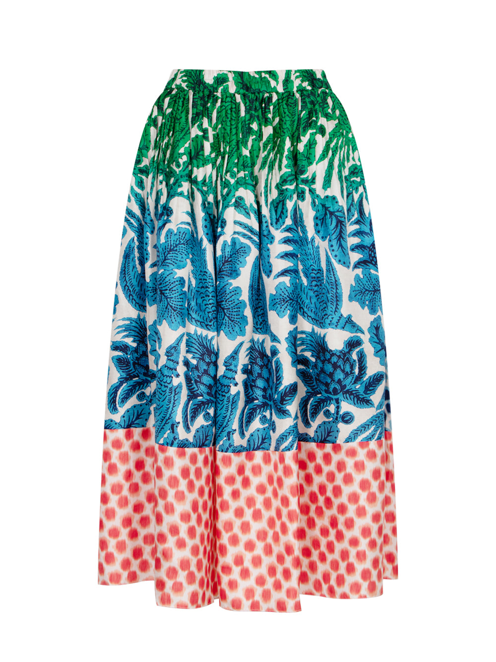 Mix Silk Printed Midi Skirt Blue-Coral