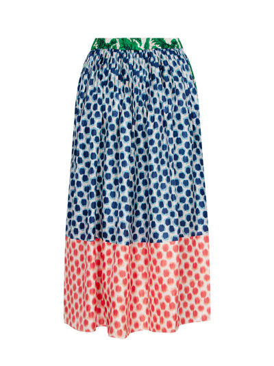 Mix Silk Printed Midi Skirt Blue-Coral