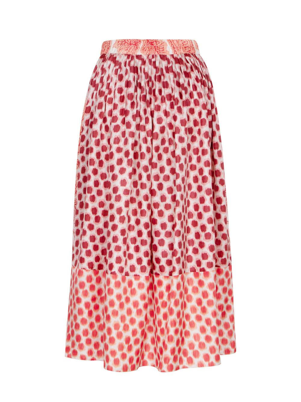 Mix Silk Printed Midi Skirt Coral-Raspberry