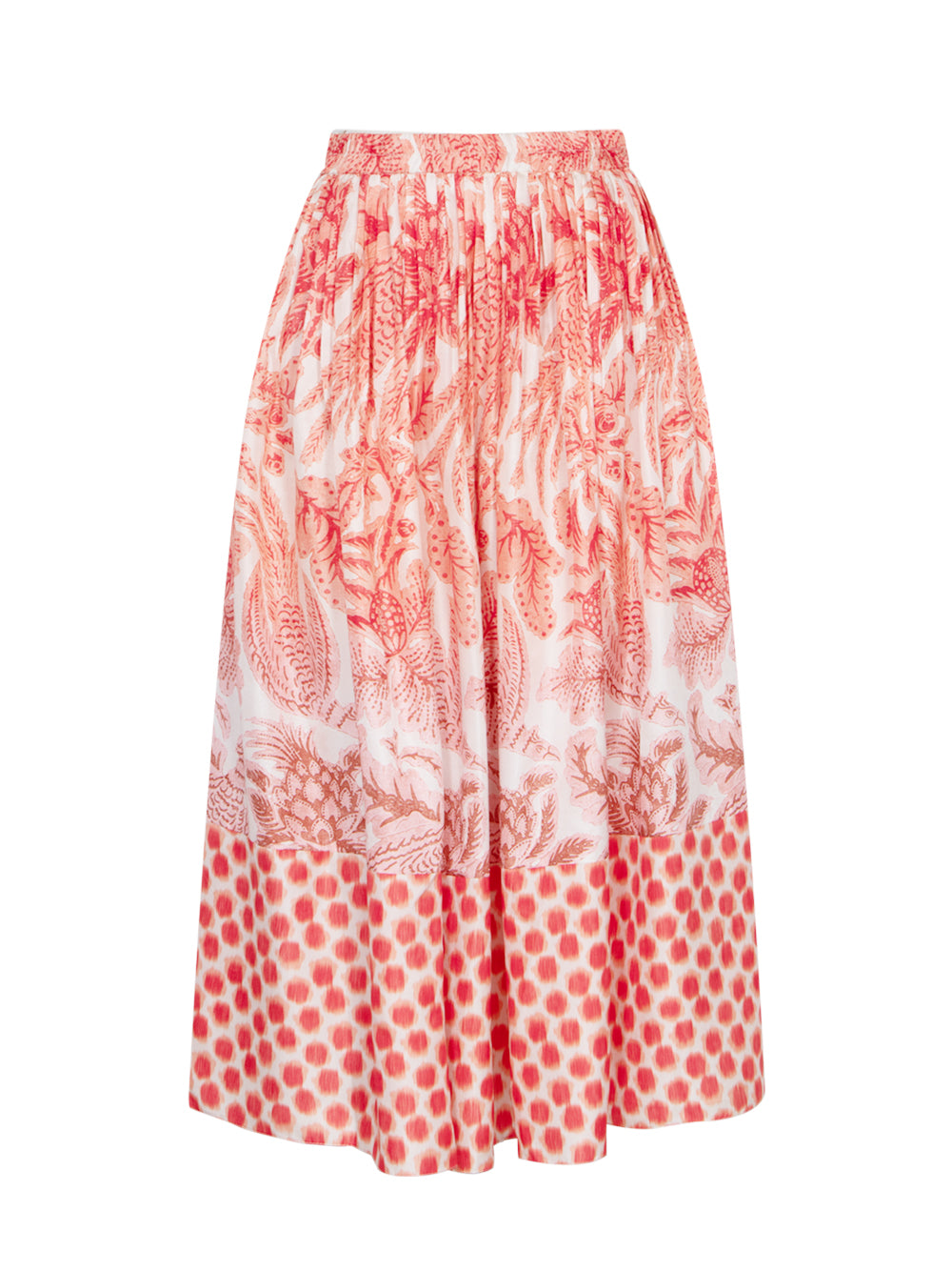 Mix Silk Printed Midi Skirt Coral-Raspberry