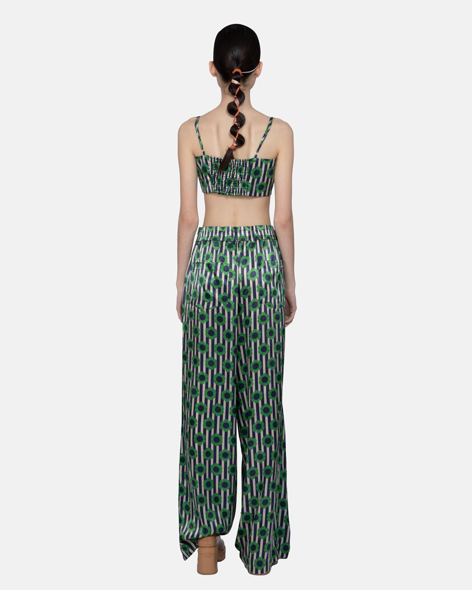 Satin Silk Print Bralette Top Green Blue
