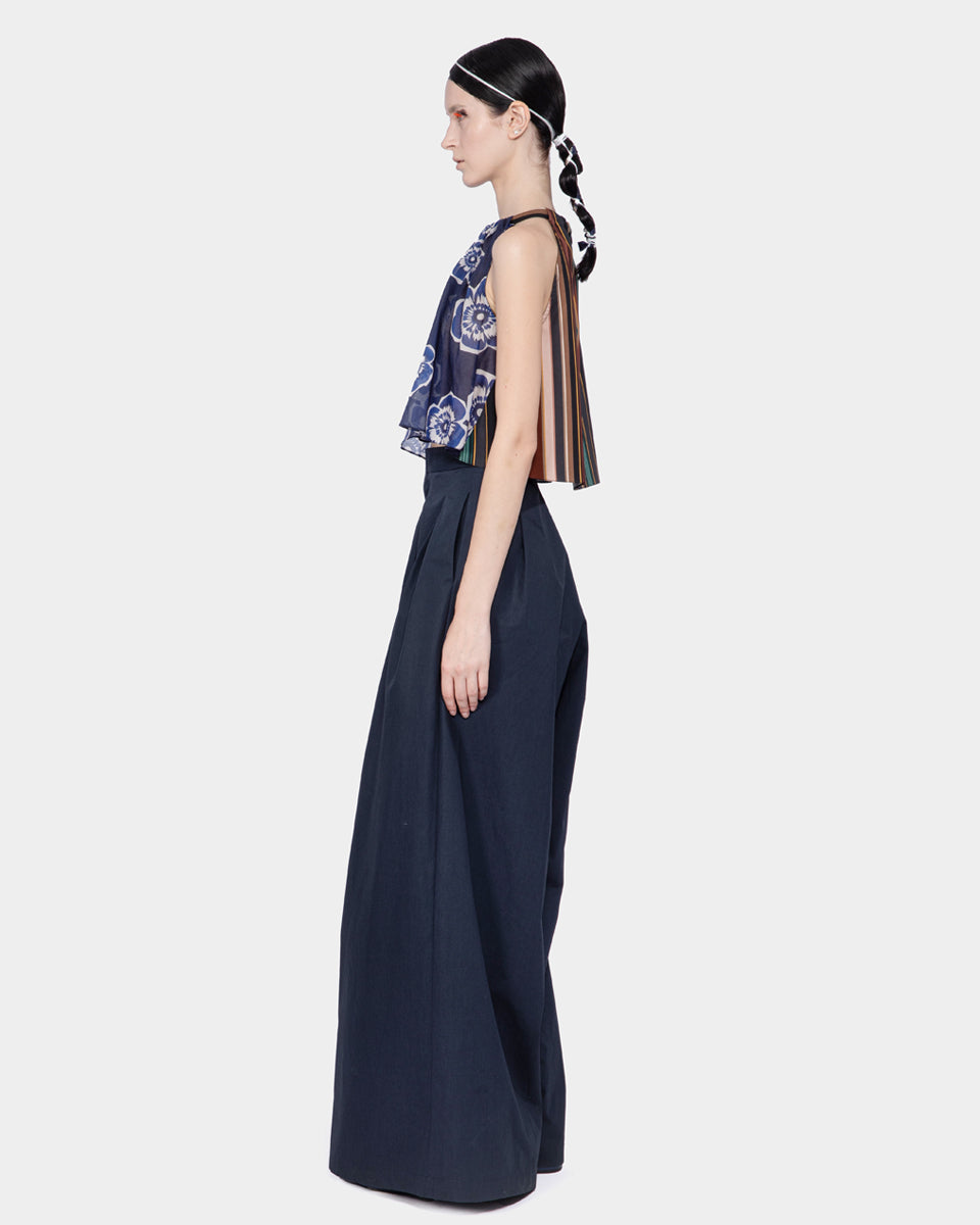 Mix Fabric Halter Top Navy