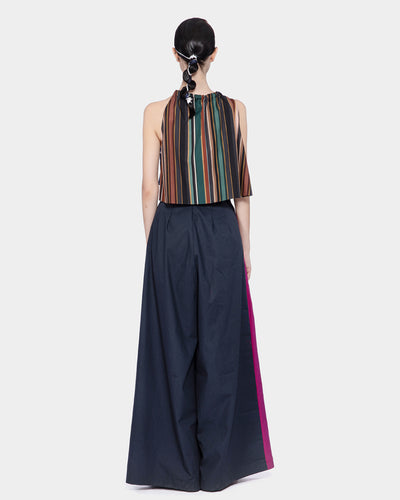 Mix Fabric Halter Top Navy
