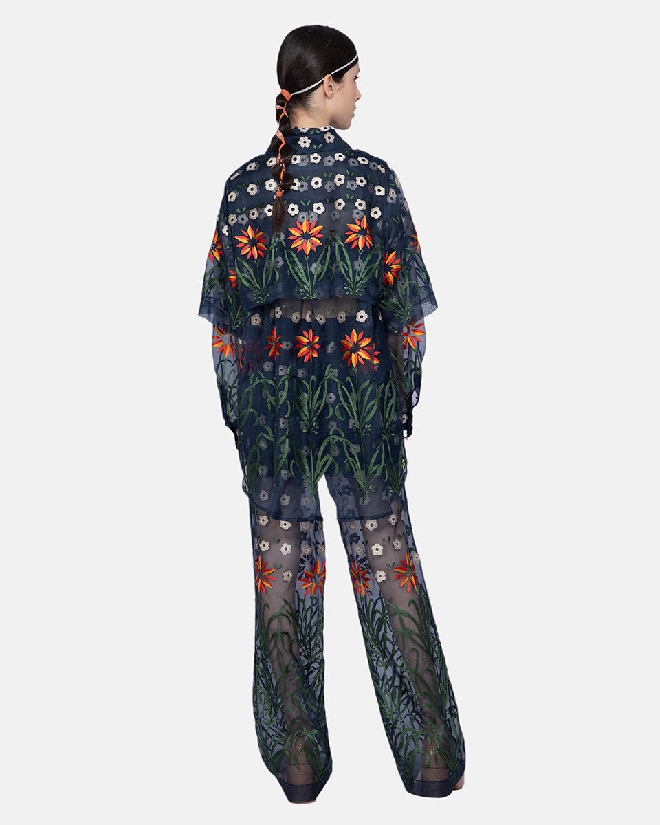 2 Pieces Organza Embroidered Blouse Navy