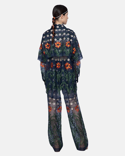 2 Pieces Organza Embroidered Blouse Navy