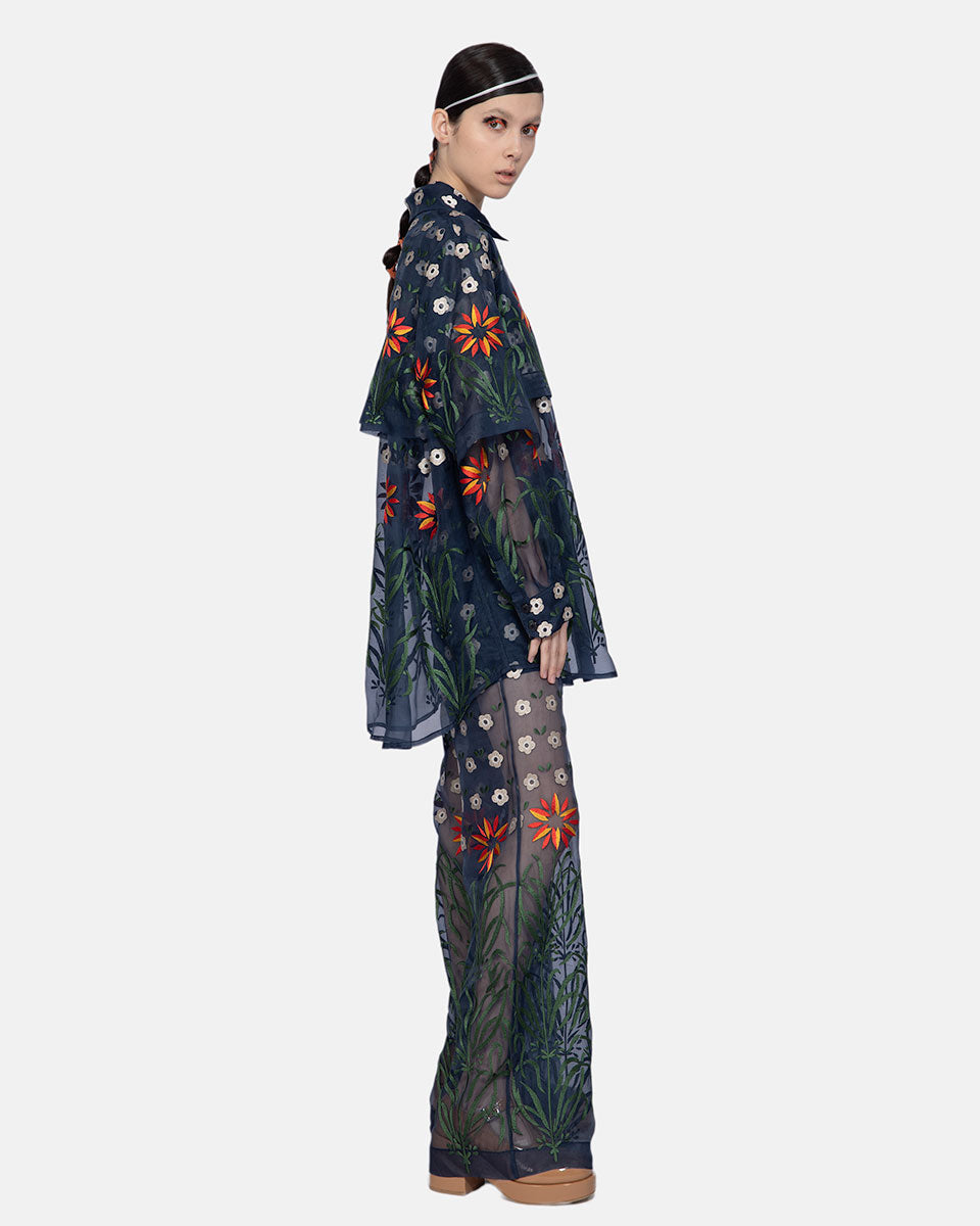 2 Pieces Organza Embroidered Blouse Navy