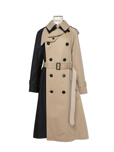 Cotton Gabardine Coat Navy × Beige