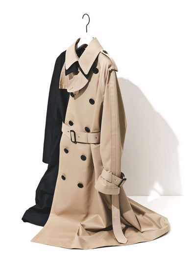 Cotton Gabardine Coat Navy × Beige