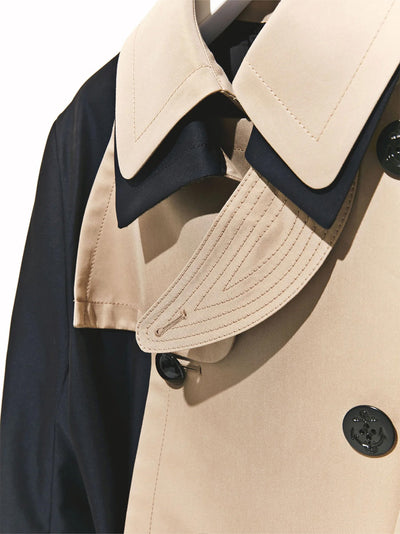 Cotton Gabardine Coat Navy × Beige