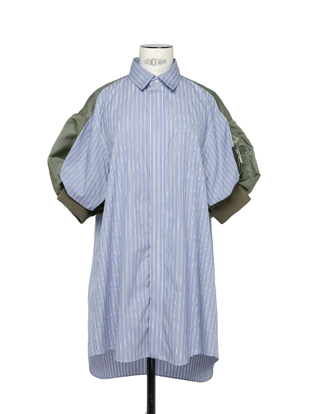 Cotton Poplin X Nylon Twill Dress L/Blue Stripe