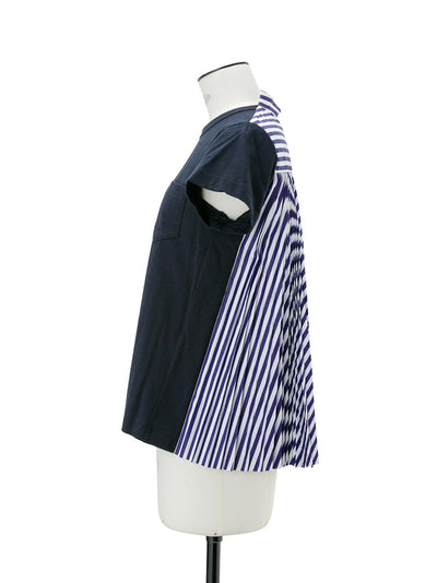 Cotton Poplin X Cotton Jersey T-Shirt Navy × Navy Stripe