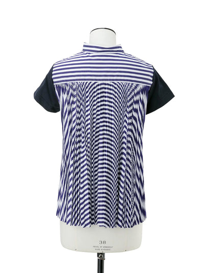 Cotton Poplin X Cotton Jersey T-Shirt Navy × Navy Stripe