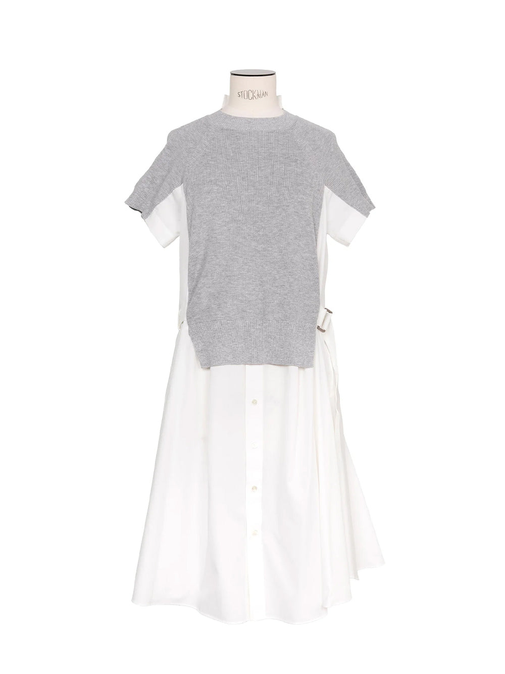 Cotton Knit X Cotton Poplin Dress L/Gray × Off White