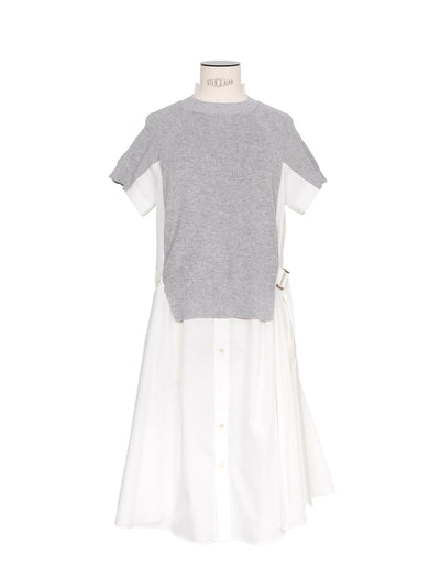Cotton Knit X Cotton Poplin Dress L/Gray × Off White