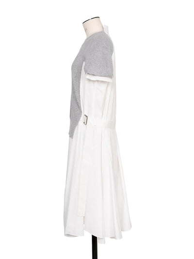 Cotton Knit X Cotton Poplin Dress L/Gray × Off White