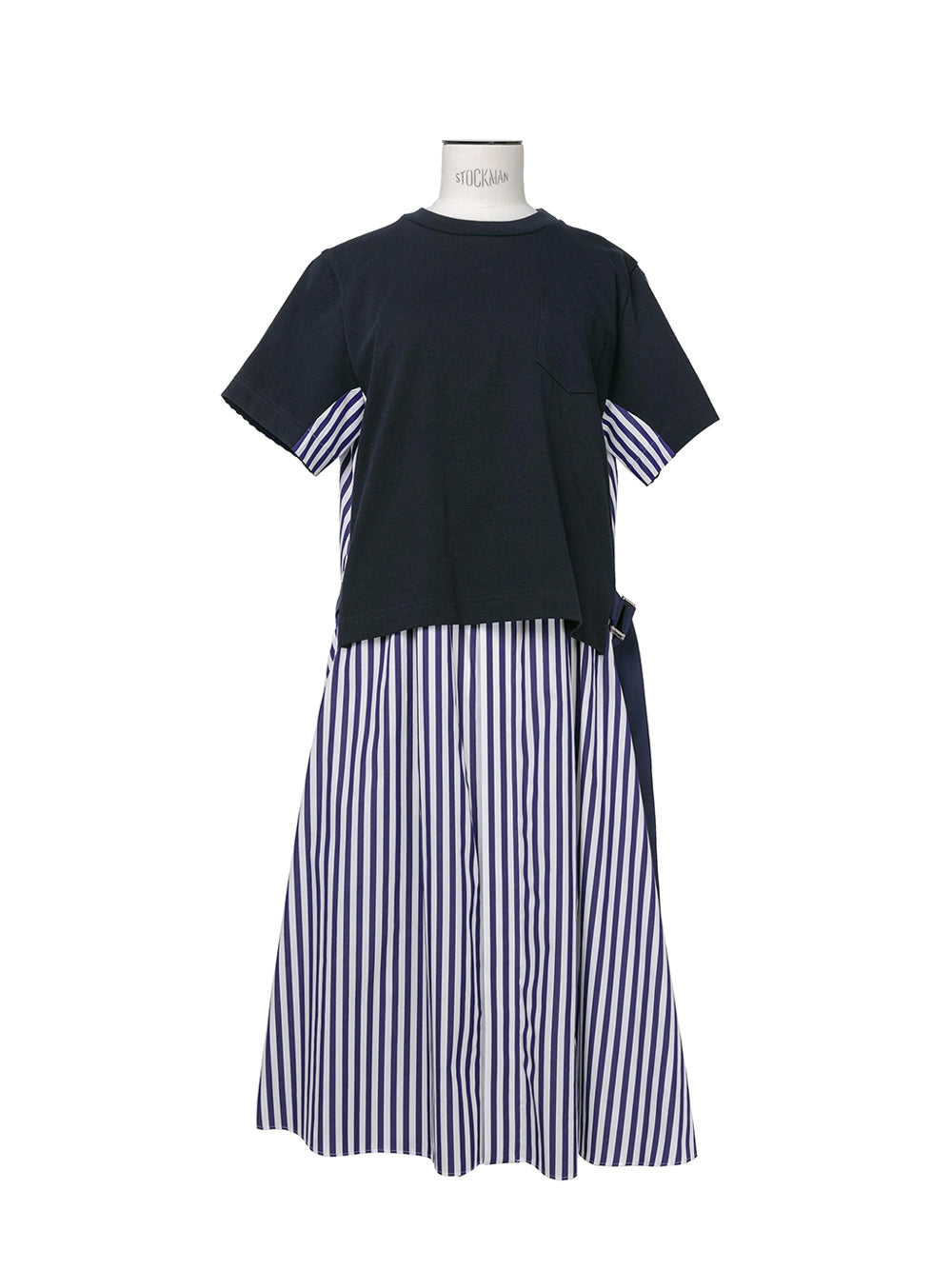 Cotton Poplin X Cotton Jersey Dress Navy Stripe