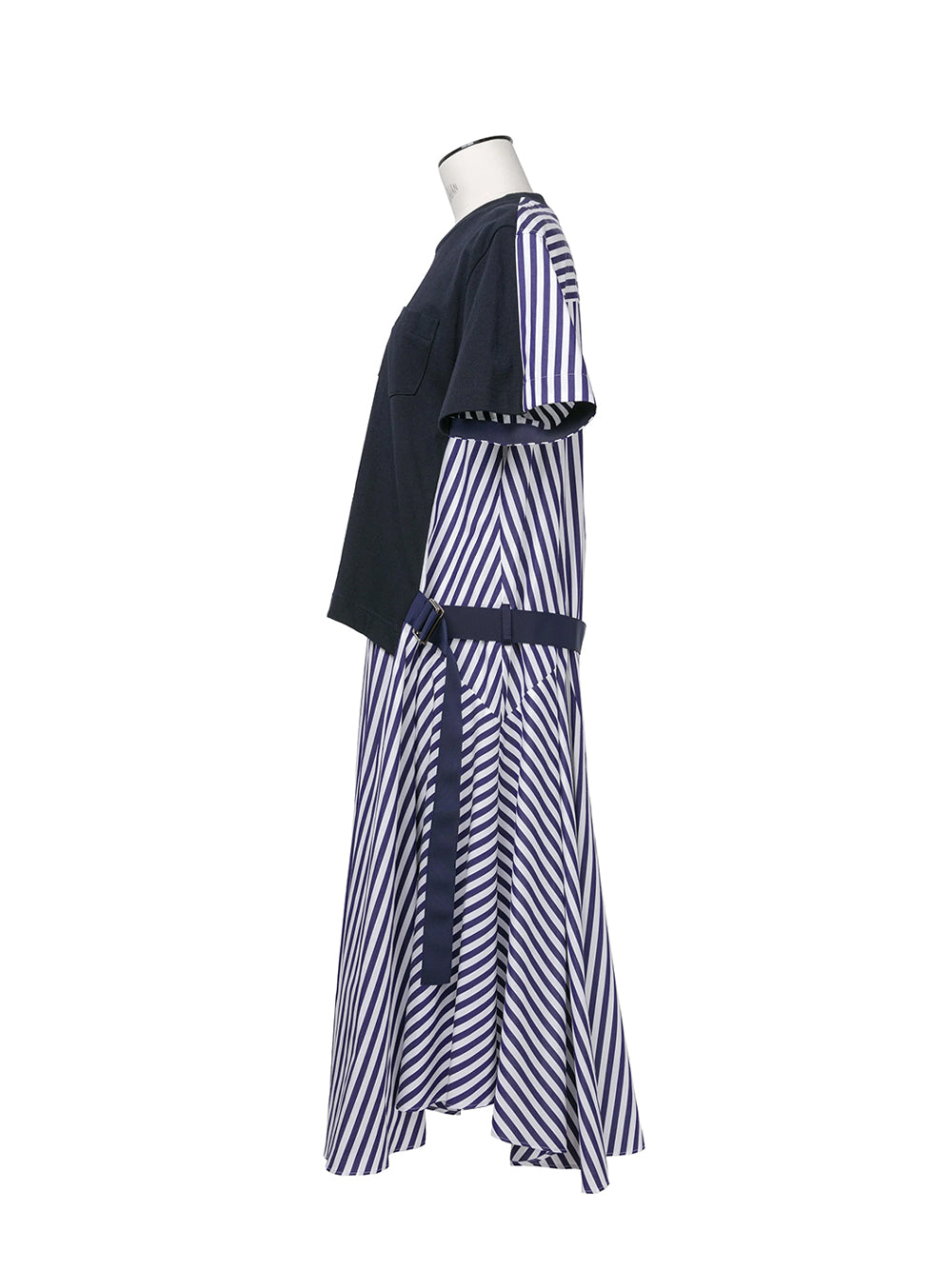 Cotton Poplin X Cotton Jersey Dress Navy Stripe