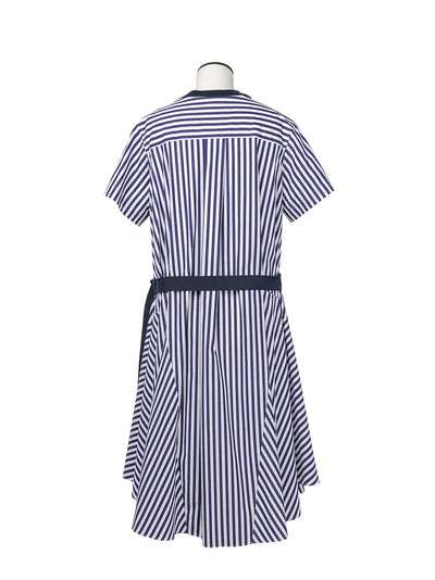 Cotton Poplin X Cotton Jersey Dress Navy Stripe