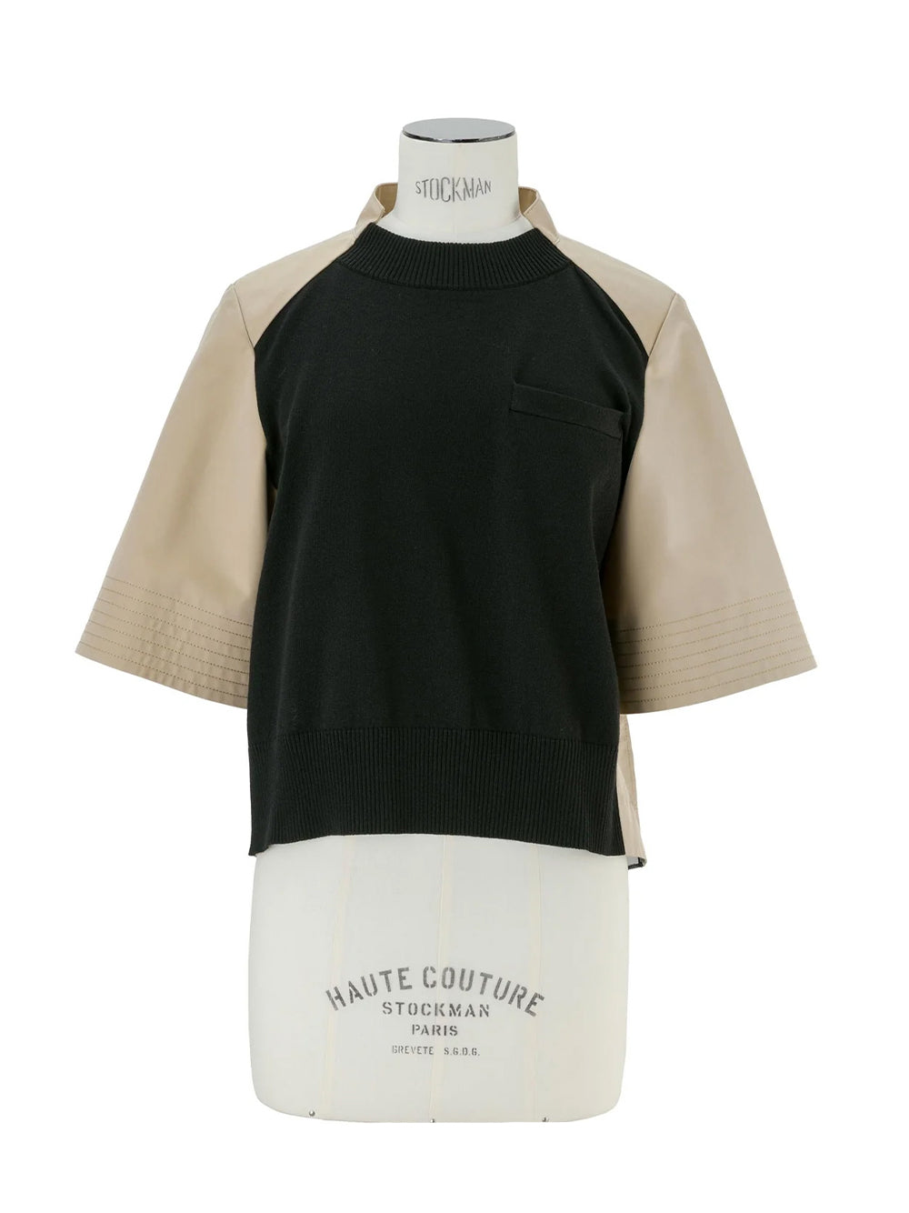 Cotton Gabardine X Knit Pullover Black × Beige