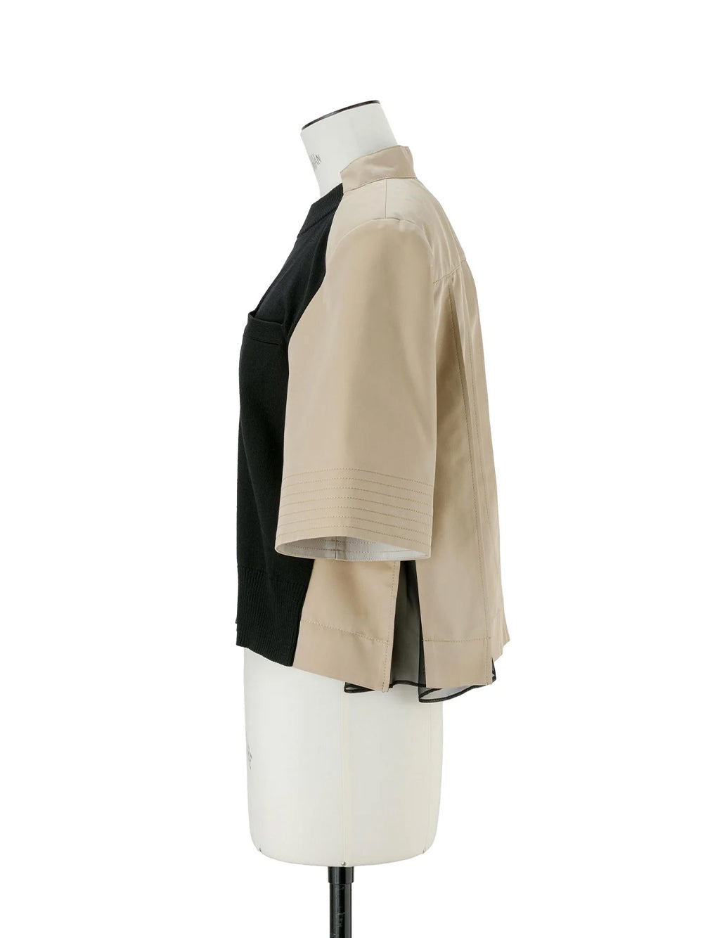 Cotton Gabardine X Knit Pullover Black × Beige