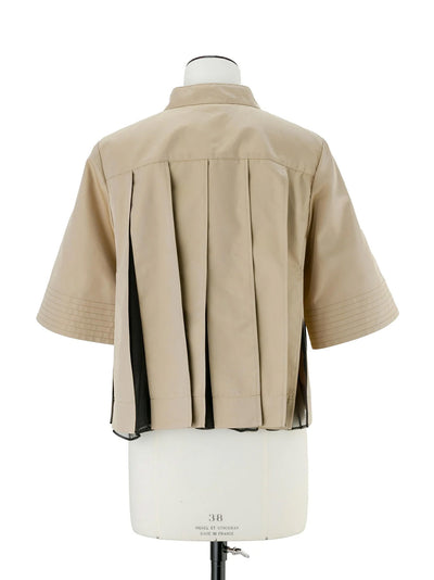 Cotton Gabardine X Knit Pullover Black × Beige