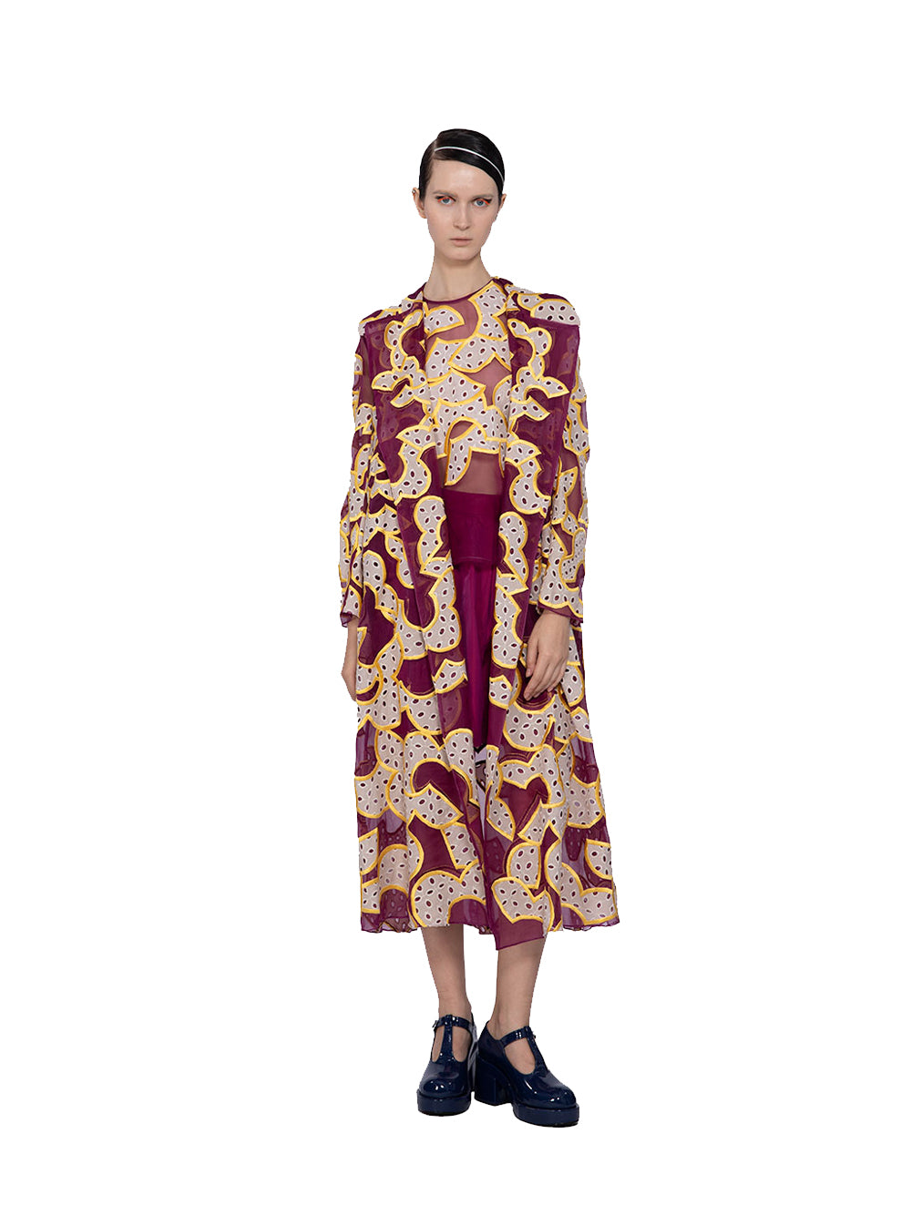 Embroidered Organza Mix Eyelet Coat Purple-yellow