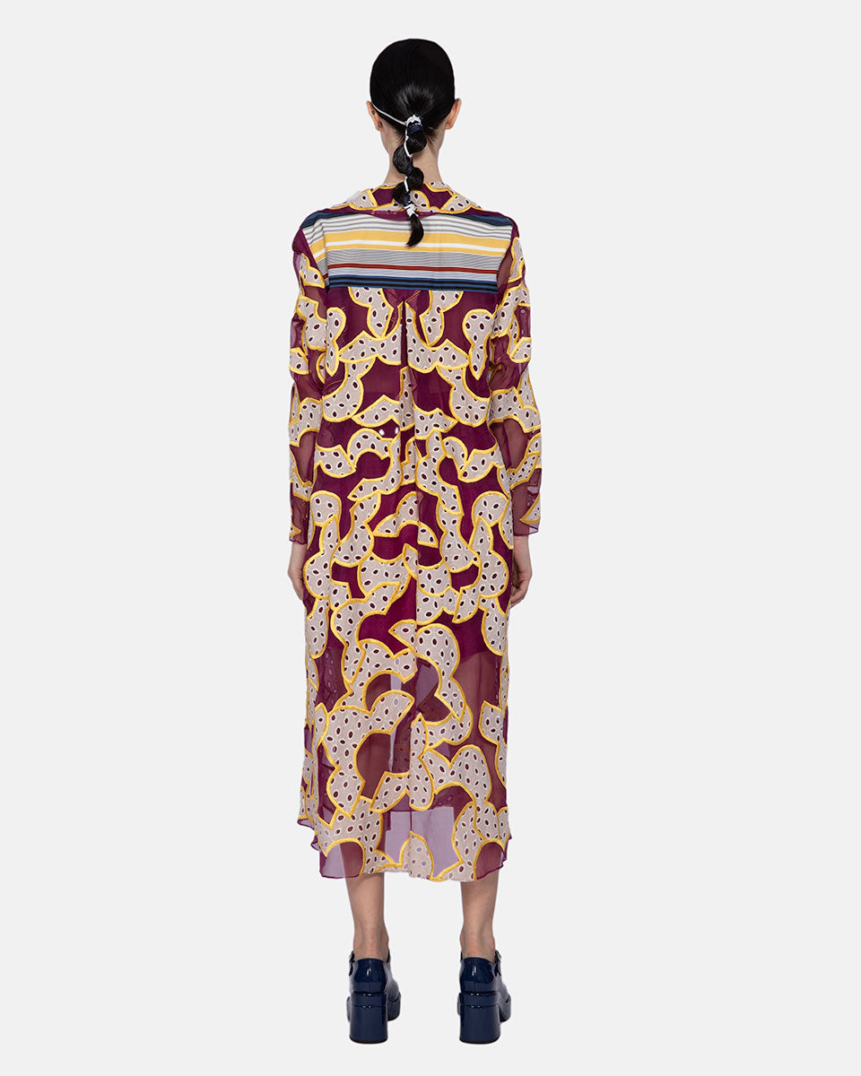 Embroidered Organza Mix Eyelet Coat Purple-yellow