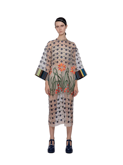 Embroidered Organza Midi Dress Ecru