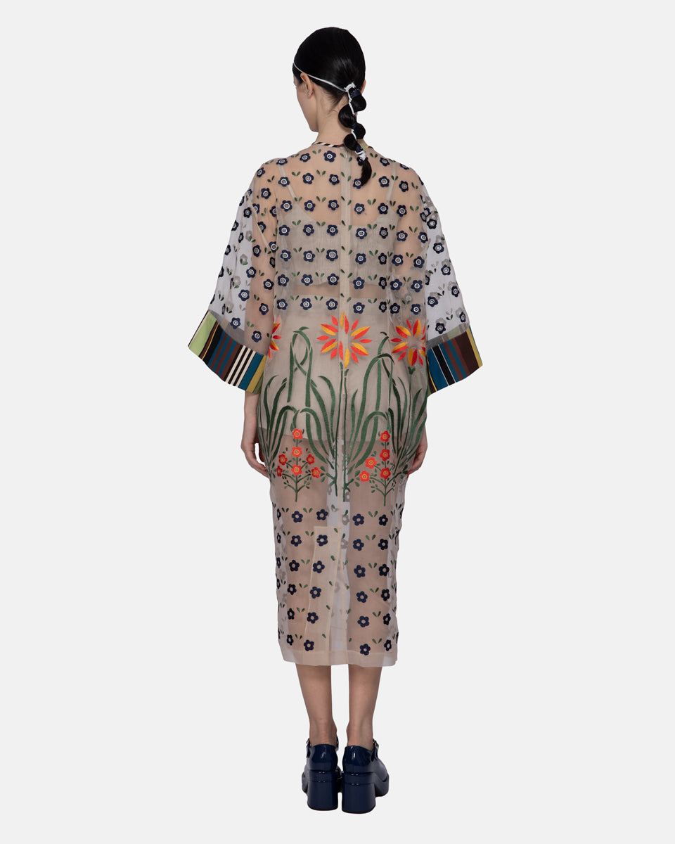 Embroidered Organza Midi Dress Ecru