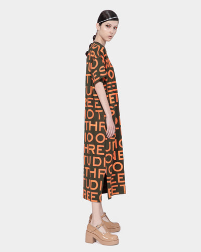 Graphic Screen Printed T-Shirt Dress Army Green-orange