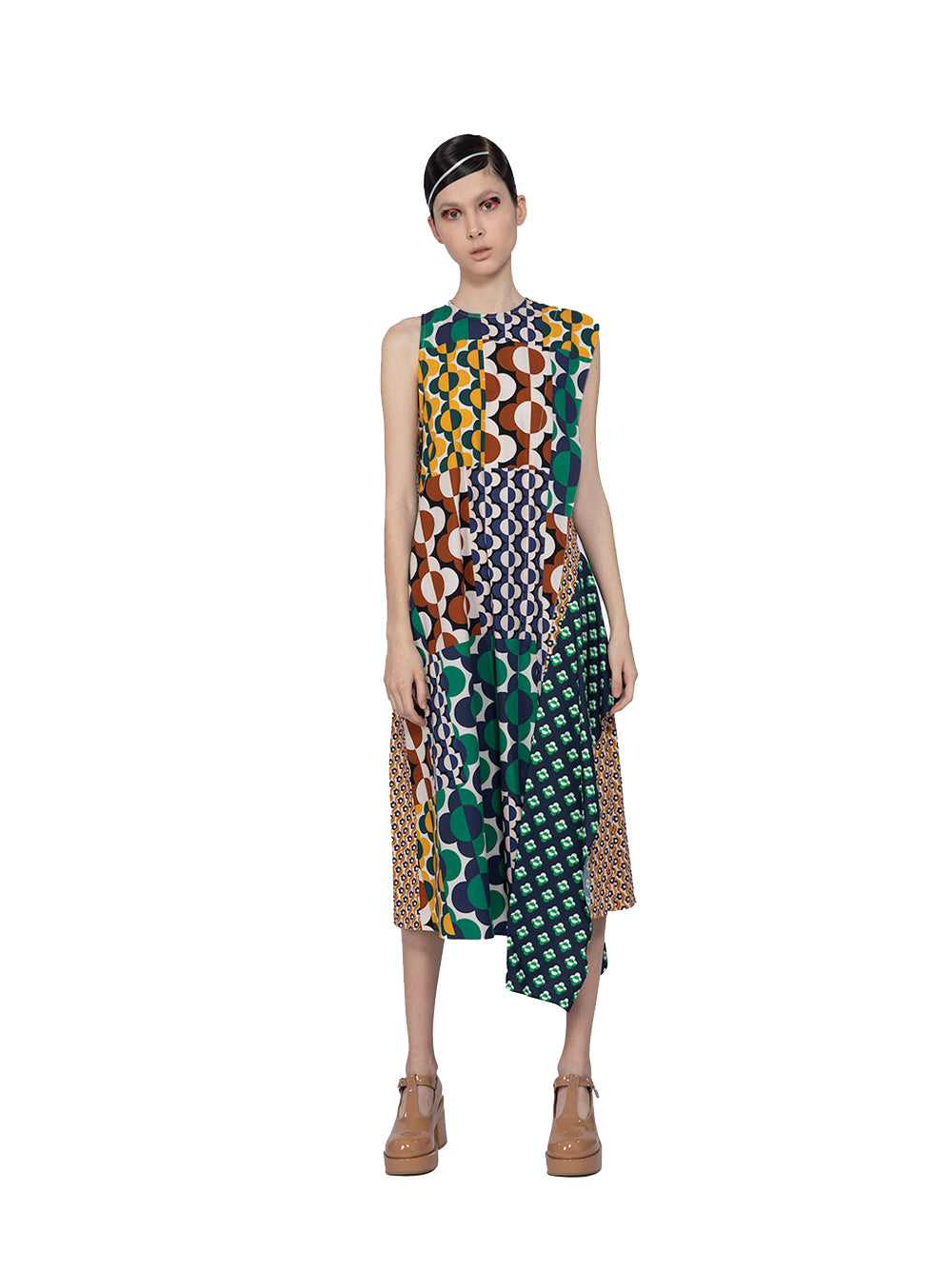 Cotton Print Sleveeless Midi Dress Multicolor