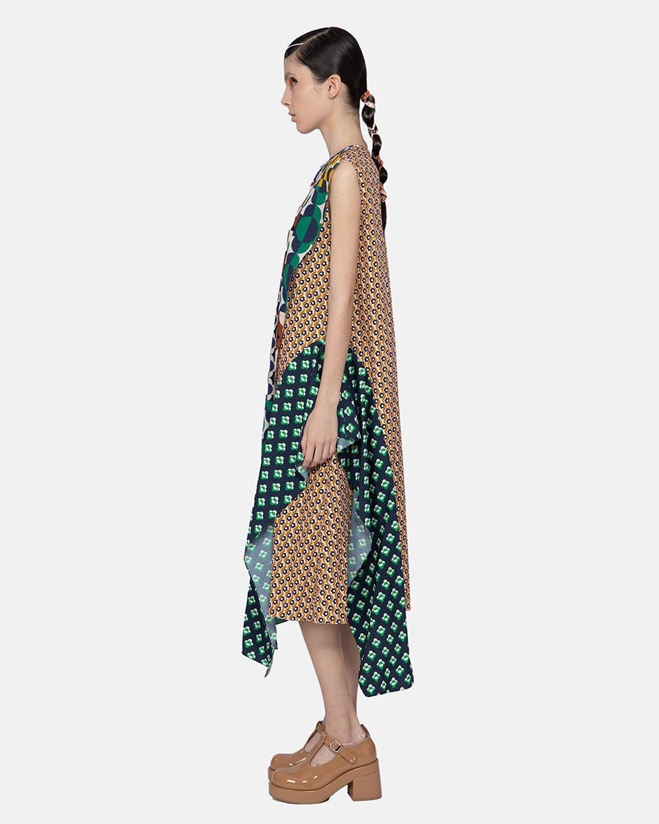 Cotton Print Sleveeless Midi Dress Multicolor