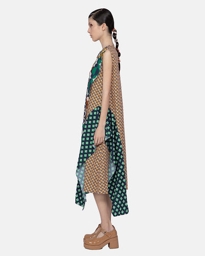 Cotton Print Sleveeless Midi Dress Multicolor