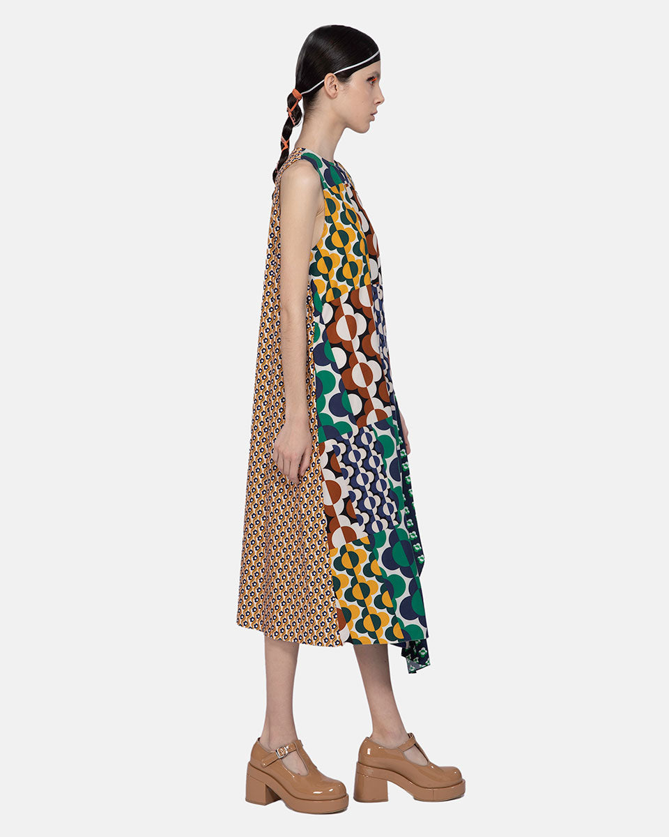 Cotton Print Sleveeless Midi Dress Multicolor