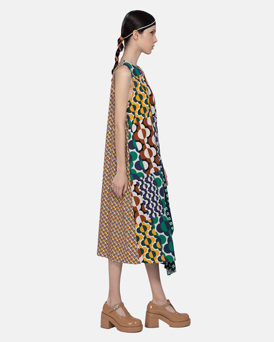 Cotton Print Sleveeless Midi Dress Multicolor