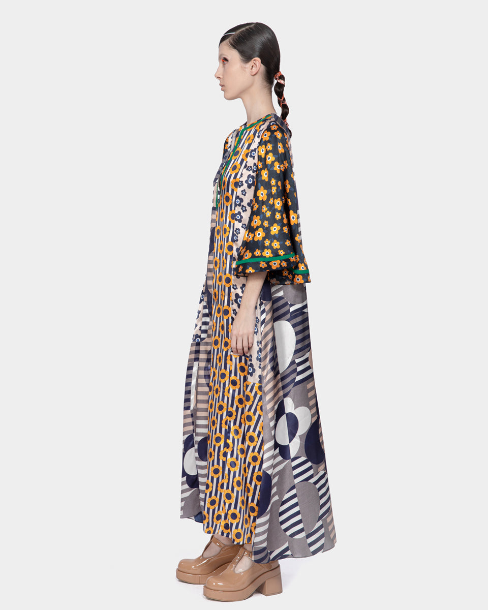 Mix Satin Print A-line Dress Multicolor