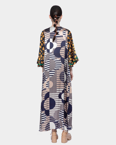 Mix Satin Print A-line Dress Multicolor