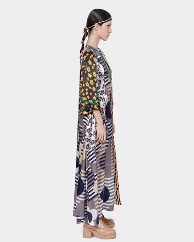 Mix Satin Print A-line Dress Multicolor