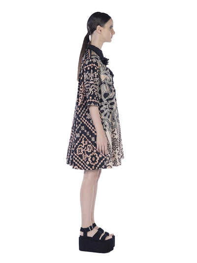 Cotton Print Mini Shirt Dress Nude Black